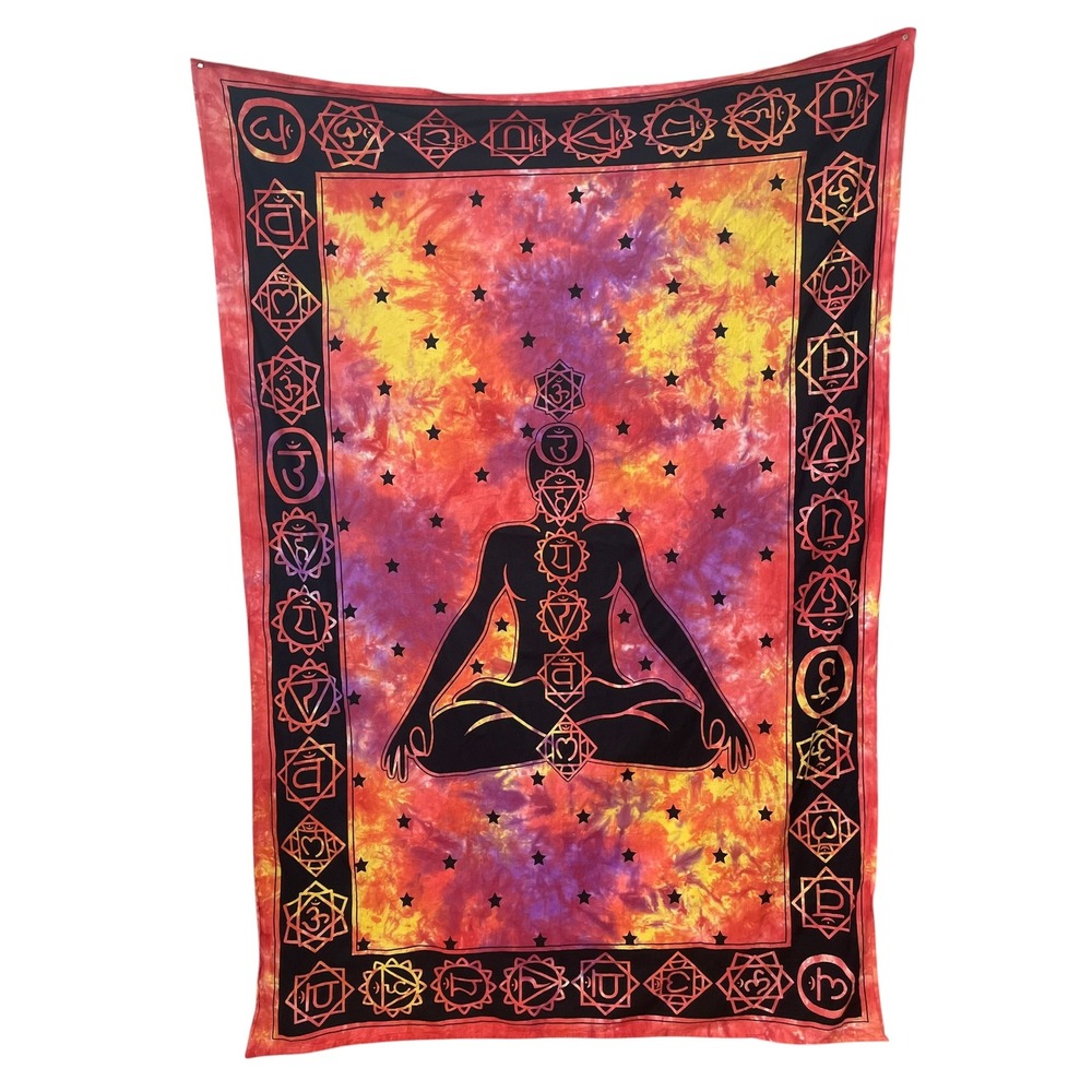 Zen Yoga Tapestry Wall Hanging Boho Meditation Chakras Tie-Dye Colorful Hippie